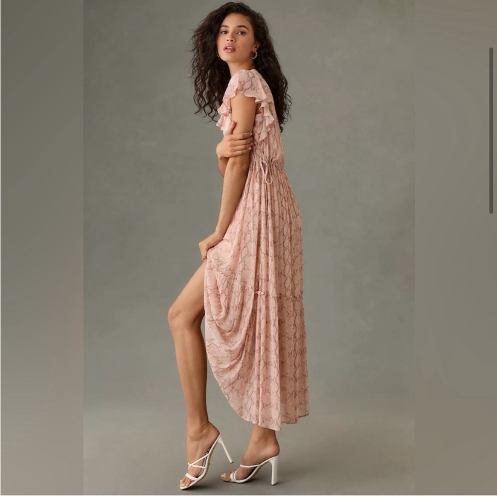 Anthropologie Midi V-Neck Flutter Sleeve Dress Size Medium - Picture 2 of 16